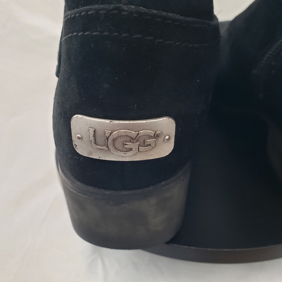 UGG Jillian Shearling Lined Black Suede Riding Winter Side Zip Boots Size 7 - Picture 11 of 15